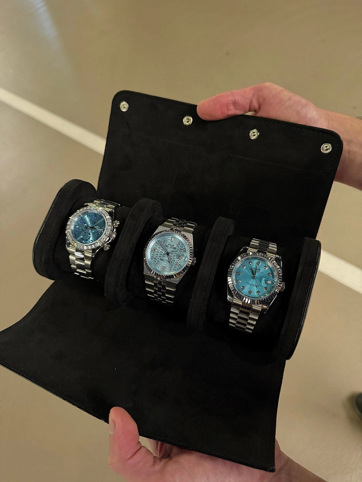 3 Slot Black Leather Box